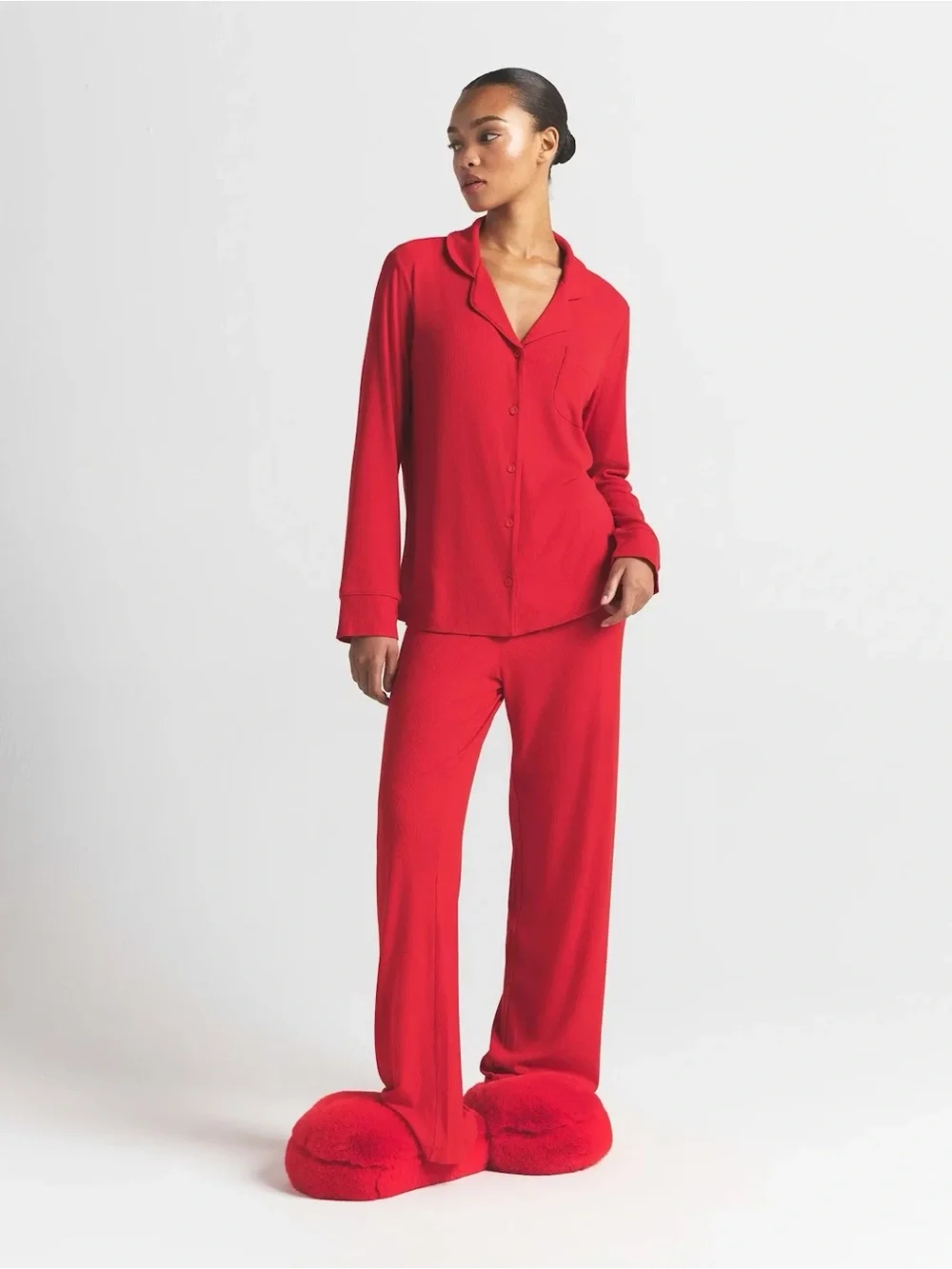 SKIMS red matching PJ set